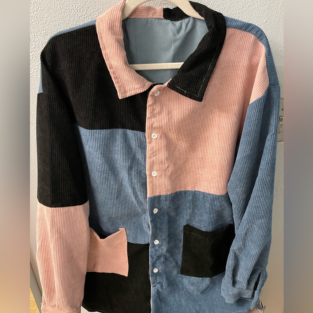 Patchwork cord shirt jacket